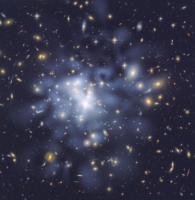 Galaxy cluster illustrating dark matter